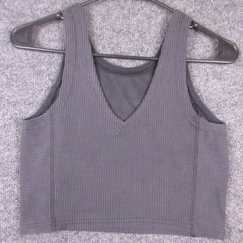 Lululemon Tank Top Womens 4 Gray Ribbed V Neck Cropped Yoga Athletic Workout